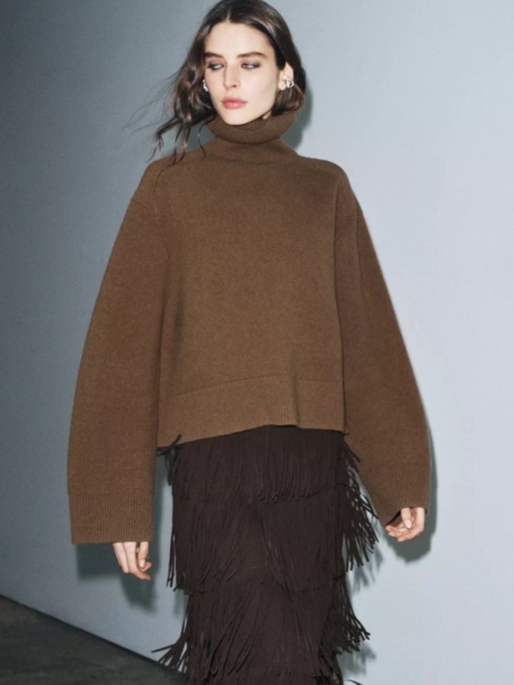 ZaraWool Blend High Neck Funnel Sweater